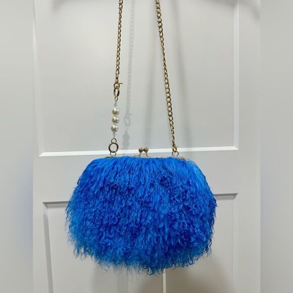Handmade Real Mongolian Lamb Fur Kisslock Wristlet/Crossbody & 2 Chain Styles - Picture 8 of 15